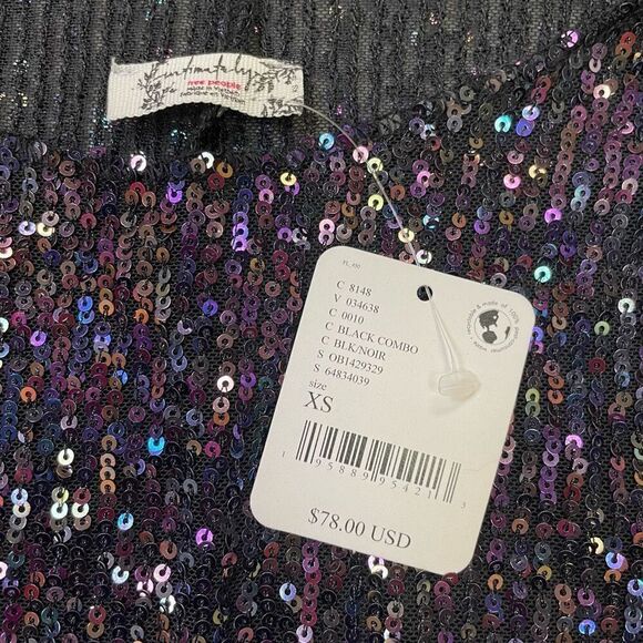 NWT Intimately Free People Womens Gold Rush Long Sleeve Sequin Top Black XS - Picture 4 of 8